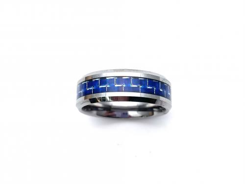 Tungsten Carbide Ring Blue Carbon Fibre Inlay 8mm