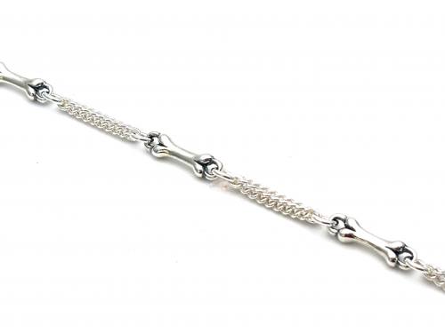 Silver 4 Bones Double Link T Bar Bracelet 7.5 inch