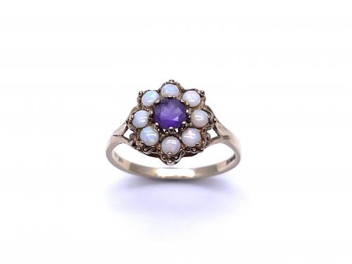 9ct Amethyst & Opal Cluster Ring