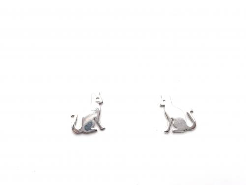 Silver Flat Cat Stud Earrings