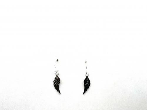 Silver Polished Angel Wing Drop Earrings
