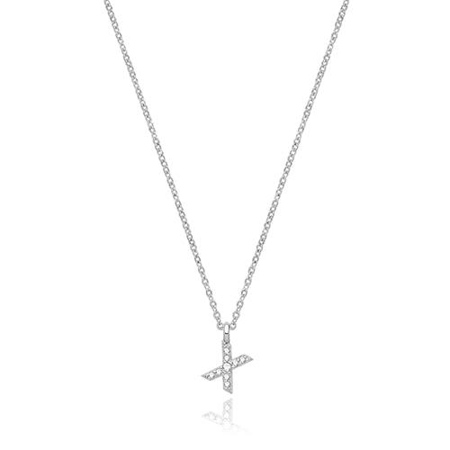 Silver Rhodium Plated CZ Initial Necklace X