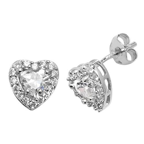 Silver Heart CZ Stud Earrings