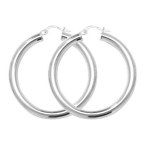 Silver Round Plain Hoop Earrings 30mm