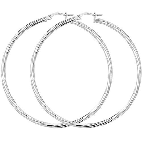 Silver Large Twisted Hoop Earrings 50mm