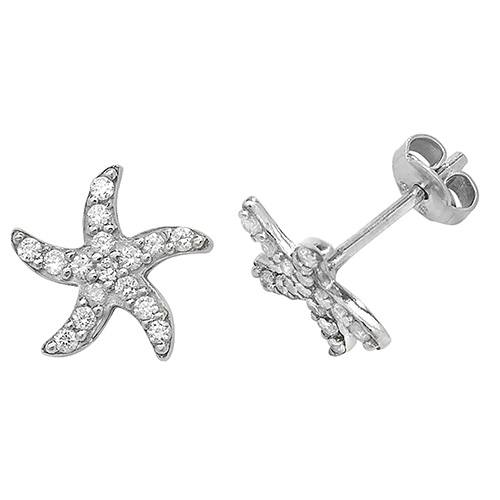 Silver CZ Starfish Stud Earrings 8mm