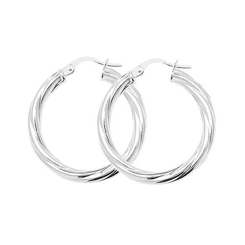 Silver Round Twisted Hoop Earrings 20mm