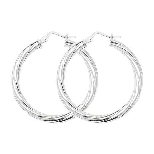 Silver Round Twisted Hoop Earrings 25mm