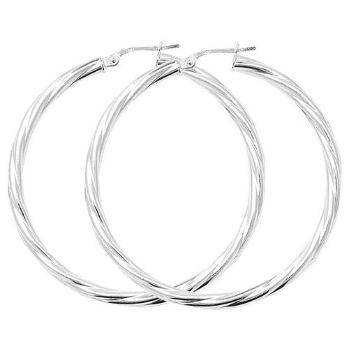Silver Round Twisted Hoop Earrings 40mm