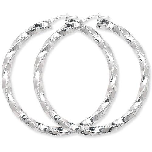 Silver Diamond Cut Twisted Hoop Earrings 50mm