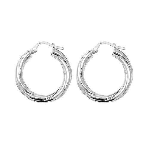 Silver Round Twisted Hoop Earrings 15mm