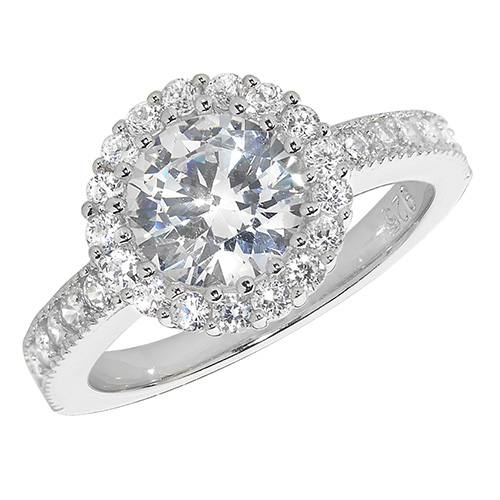 Silver CZ Cluster Halo Ring Size N