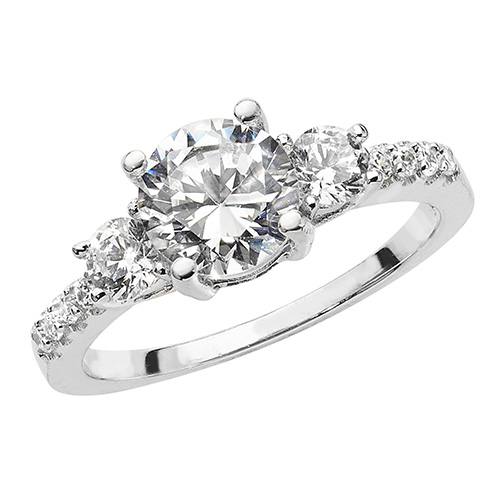 Silver CZ 3 Stone Ring Size P
