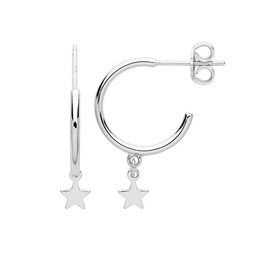 Silver Star Hoop Earrings 15mm