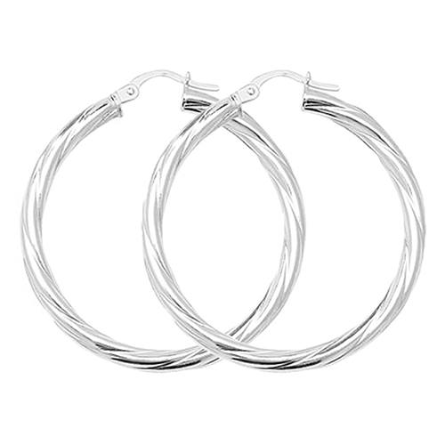 Silver Round Twisted Hoop Earrings 30mm