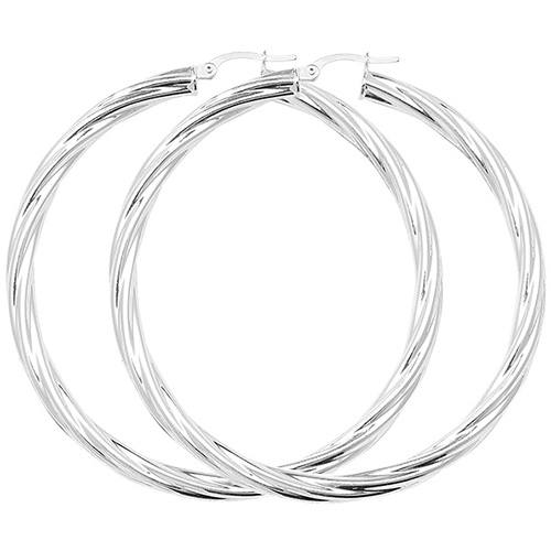 Silver Round Twisted Hoop Earrings 50mm
