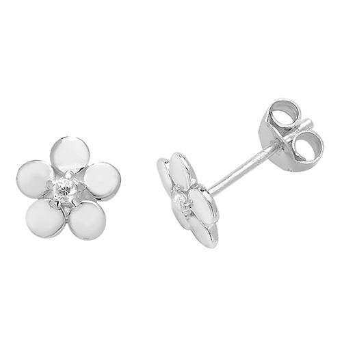 Silver CZ Flower Stud Earrings