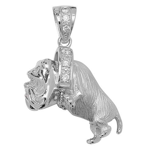 Silver CZ Bulldog Pendant