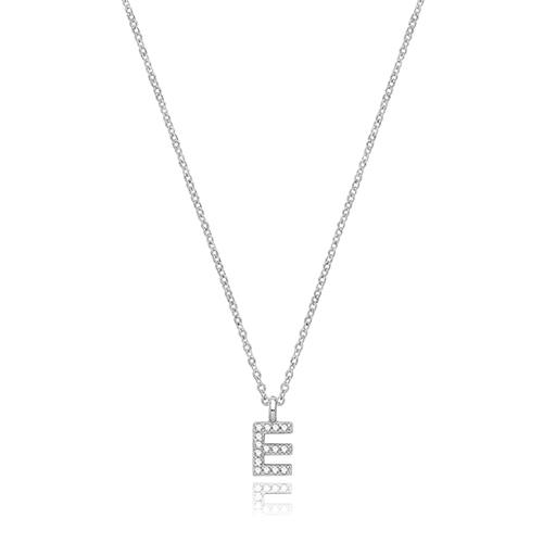 Silver Rhodium Plated CZ Initial Necklace E