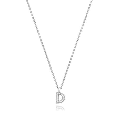 Silver Rhodium Plated CZ Initial Necklet D