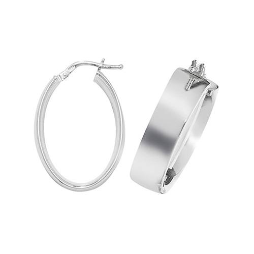 Silver Plain Oval Hoop Earrings 29x20mm