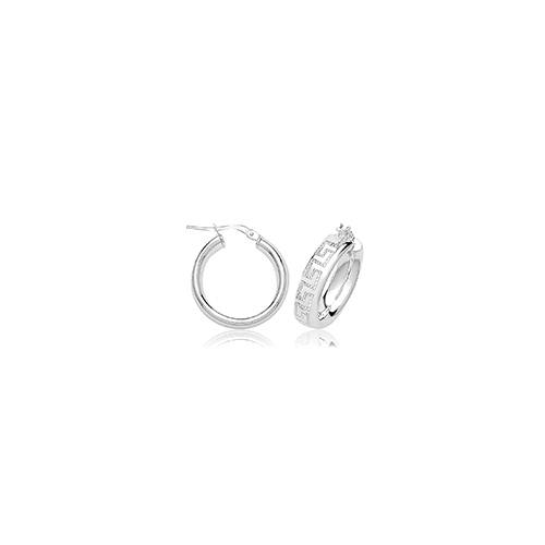 Silver Round Greek Design Hoop Earrings 15mm