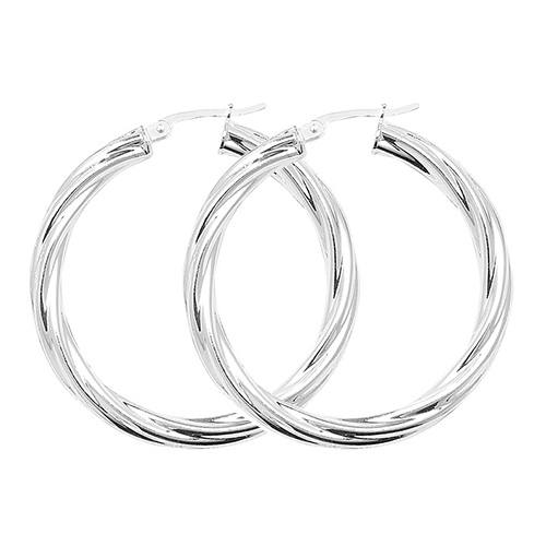 Silver Round Twisted Hoop Earrings 30mm
