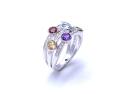9ct White Gold Multi-Stone & Diamond Bubble Ring