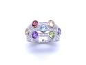 9ct White Gold Multi-Stone & Diamond Bubble Ring