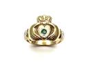 9ct Yellow Gold Emerald Claddagh Ring