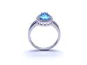 9ct White Gold Blue Topaz & Diamond Halo Ring