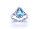 9ct White Gold Blue Topaz & Diamond Halo Ring