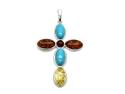 Amber & Created Turquoise Cross Pendant