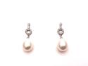 9ct White Gold Pearl & Diamond Drop Earrings
