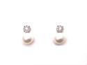 9ct White Gold Pearl & Diamond Drop Stud Earrings