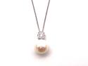 9ct White Gold Pearl & Diamond Pendant & Chain