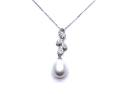Silver Pearl & CZ Leaf Pendant & Chain