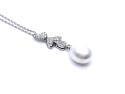 Silver Pearl & CZ Leaf Pendant & Chain