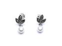 Silver Pearl & Marcasite Drop Stud Earrings