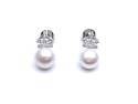 Silver Pearl & CZ Crown Stud Earrings