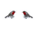 Silver Marcasite & Enamel Robin Stud Earrings