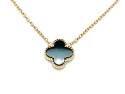 Silver Gold Plated Green Clover Pendant & Chain