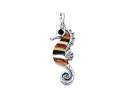 Silver Amber Striped Seahorse Pendant