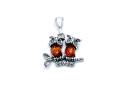 Silver Amber Owls On Branch Pendant
