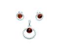 Silver Amber Circle Pendant & Stud Earrings Set