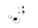 Silver Amber Circle Pendant & Stud Earrings Set