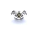 Silver Green Amber Bat Ring