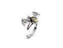 Silver Green Amber Bat Ring
