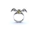Silver Green Amber Bat Ring