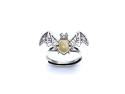 Silver Yellow Amber Bat Ring